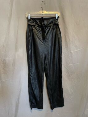 Babaton Black Faux Leather Paperbag Waist Trousers